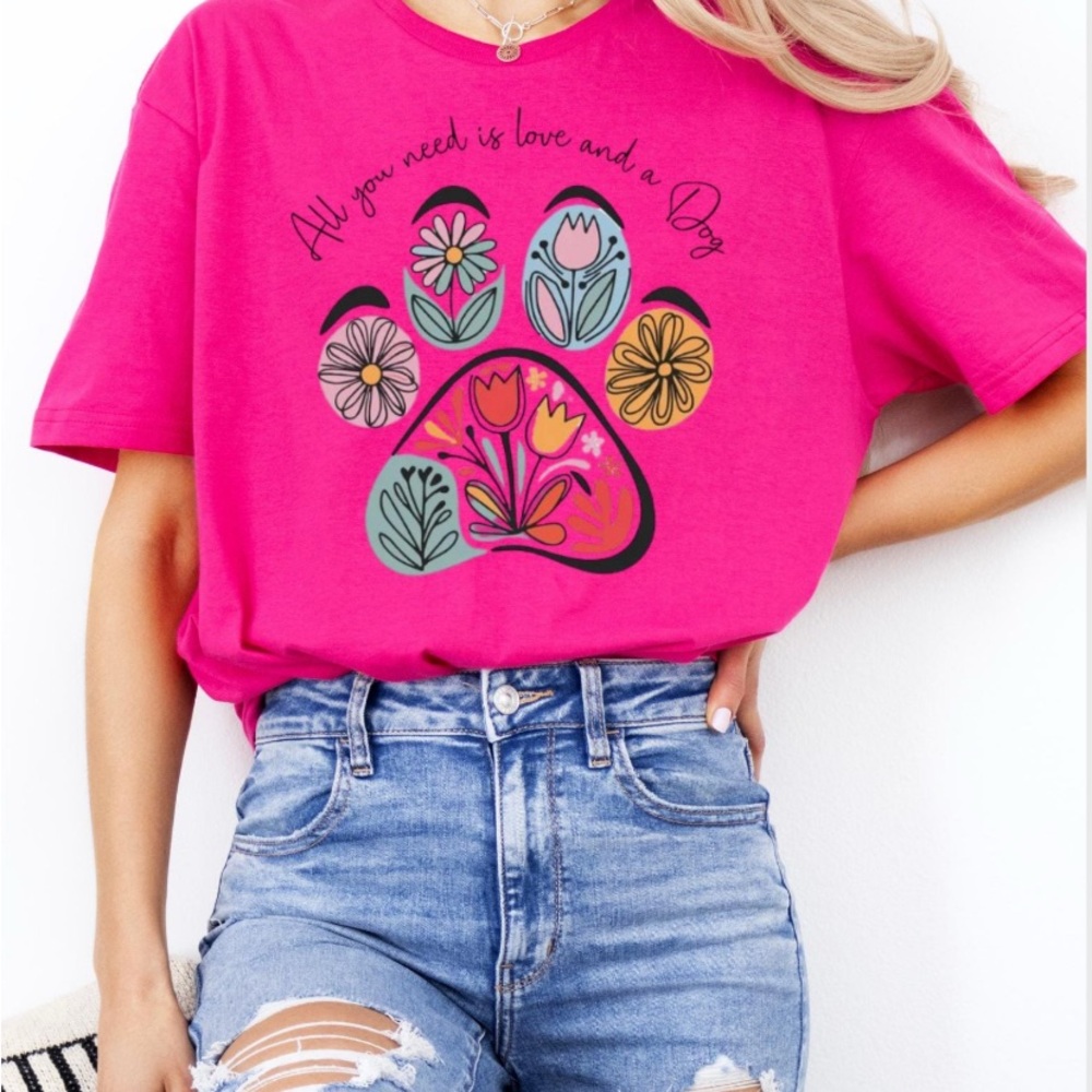 Dog Short Sleeve Tee with Floral Paw Print
